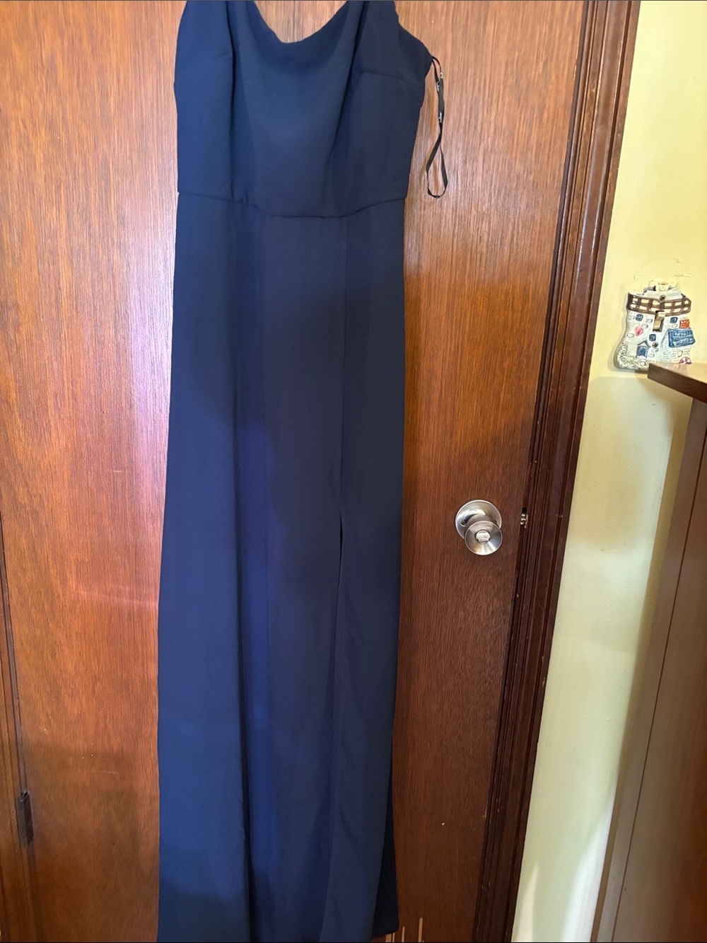 Lulu's Navy Wide-Leg Satin-Feel Jumpsuit